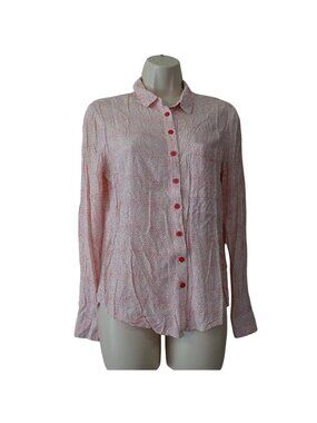 Ann Christine Button Up Shirt Long Sleeve Pink Micro Dot Women Size XS Preppy